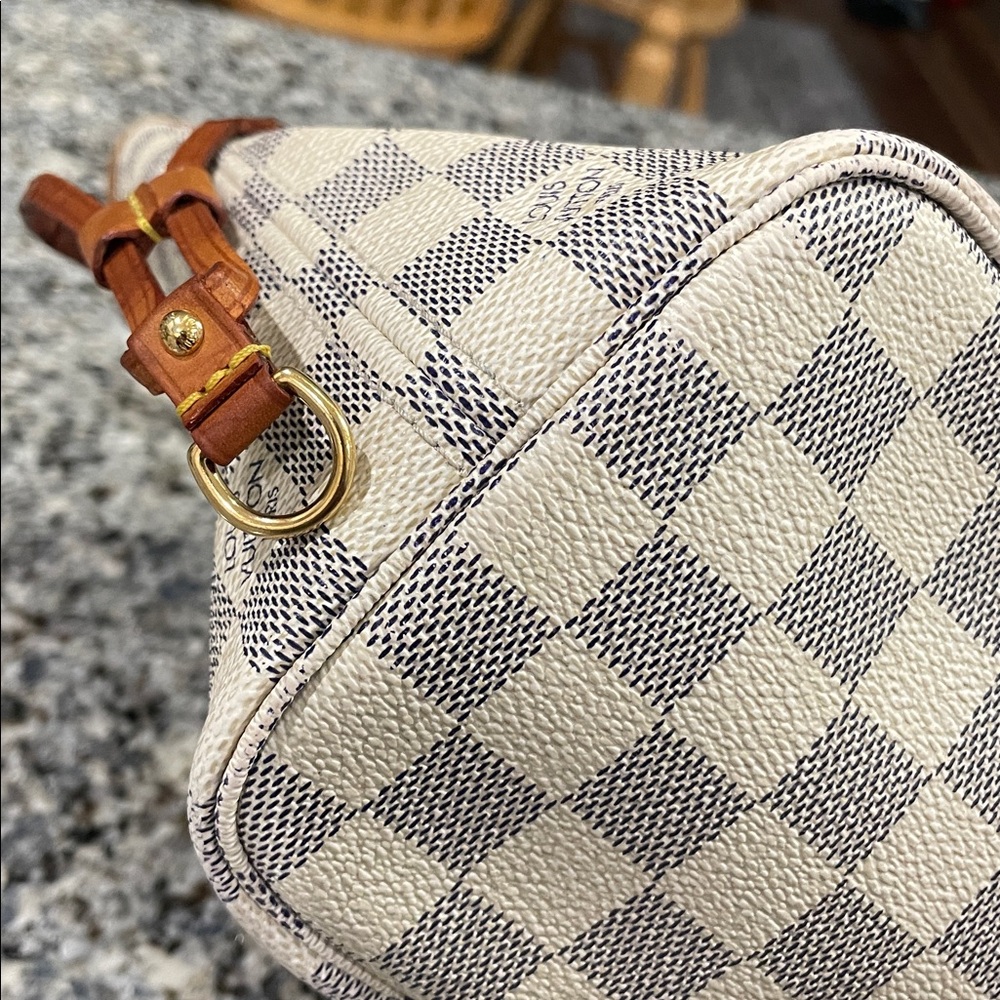 Louis Vuitton Damier Azur Canvas Tote with Brown Leather Trim - Picture 11 of 14